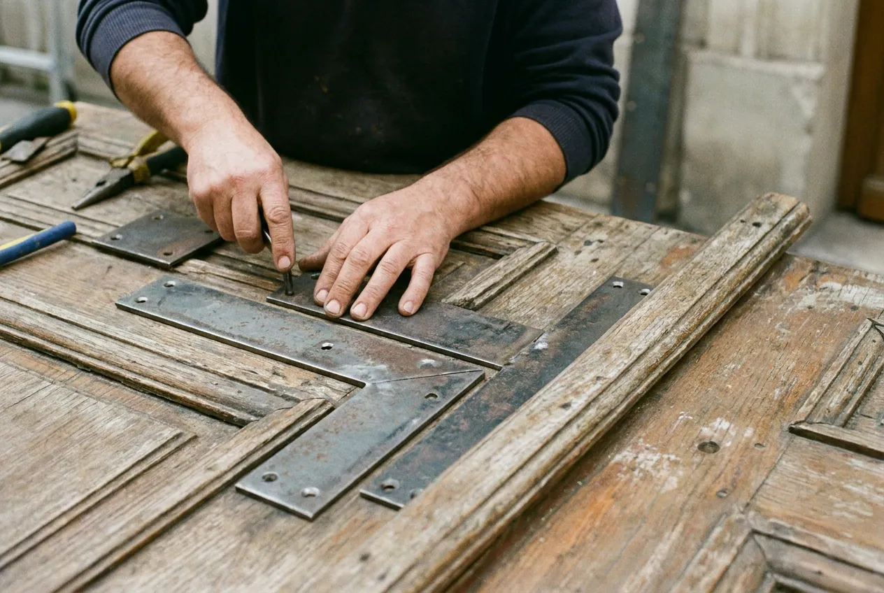 Blindage posé sur une porte d'entrée existante d'un immeuble ancien de Sèvres
